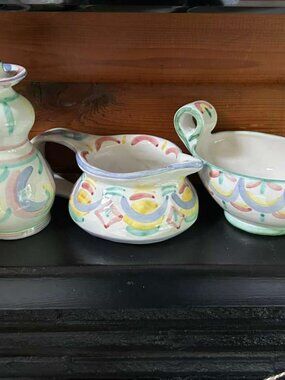 RARE Vintage 1986 VIETRI "Colore" Geometric Italian Pottery - 3 Piece Set